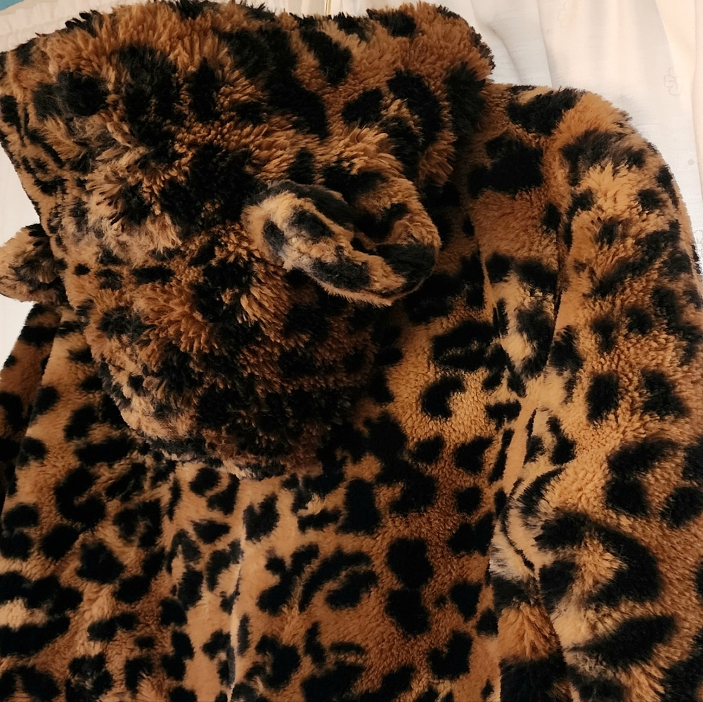 Merona PLUSH FAUX FUR LEOPARD ANIMAL PRINT EARS Hooded Jacket Coat (S) L… - Picture 3 of 6